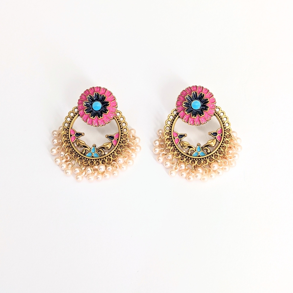Floral Pearl-Trim Fringe Earrings